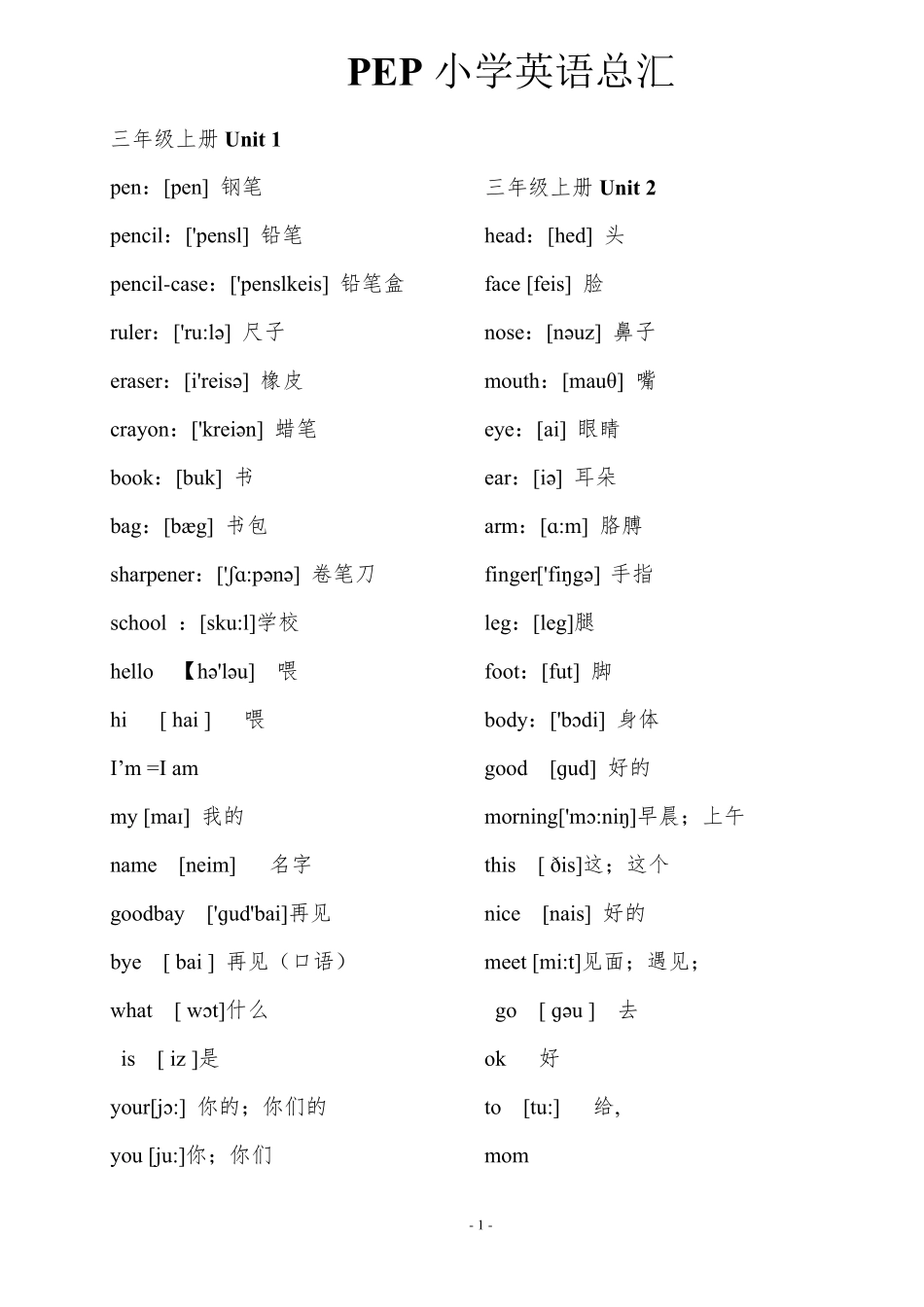 人教版小学英语单词表_第1页