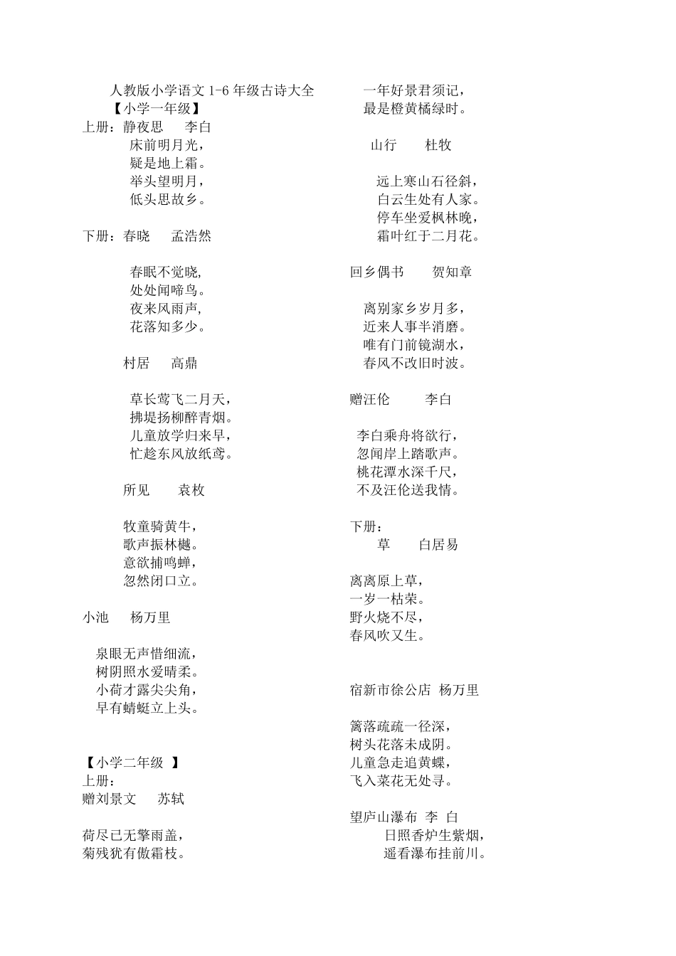 人教版小学语文16年级古诗大全(带译文)_第1页