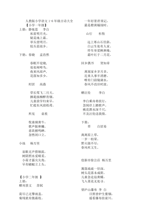 人教版小学语文16年级古诗大全(带译文)