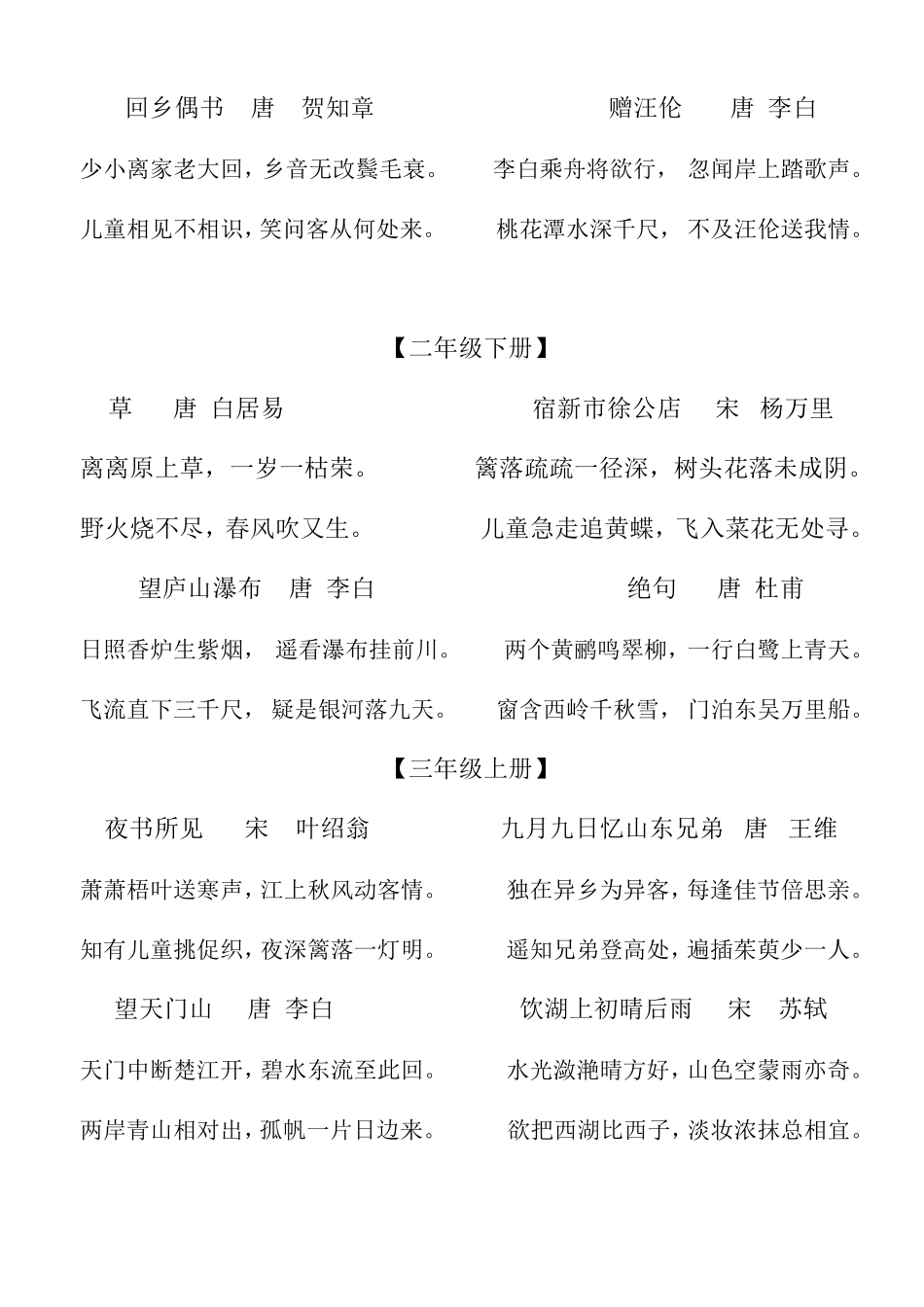 人教版小学语文一到六年级课本古诗词集锦_第2页