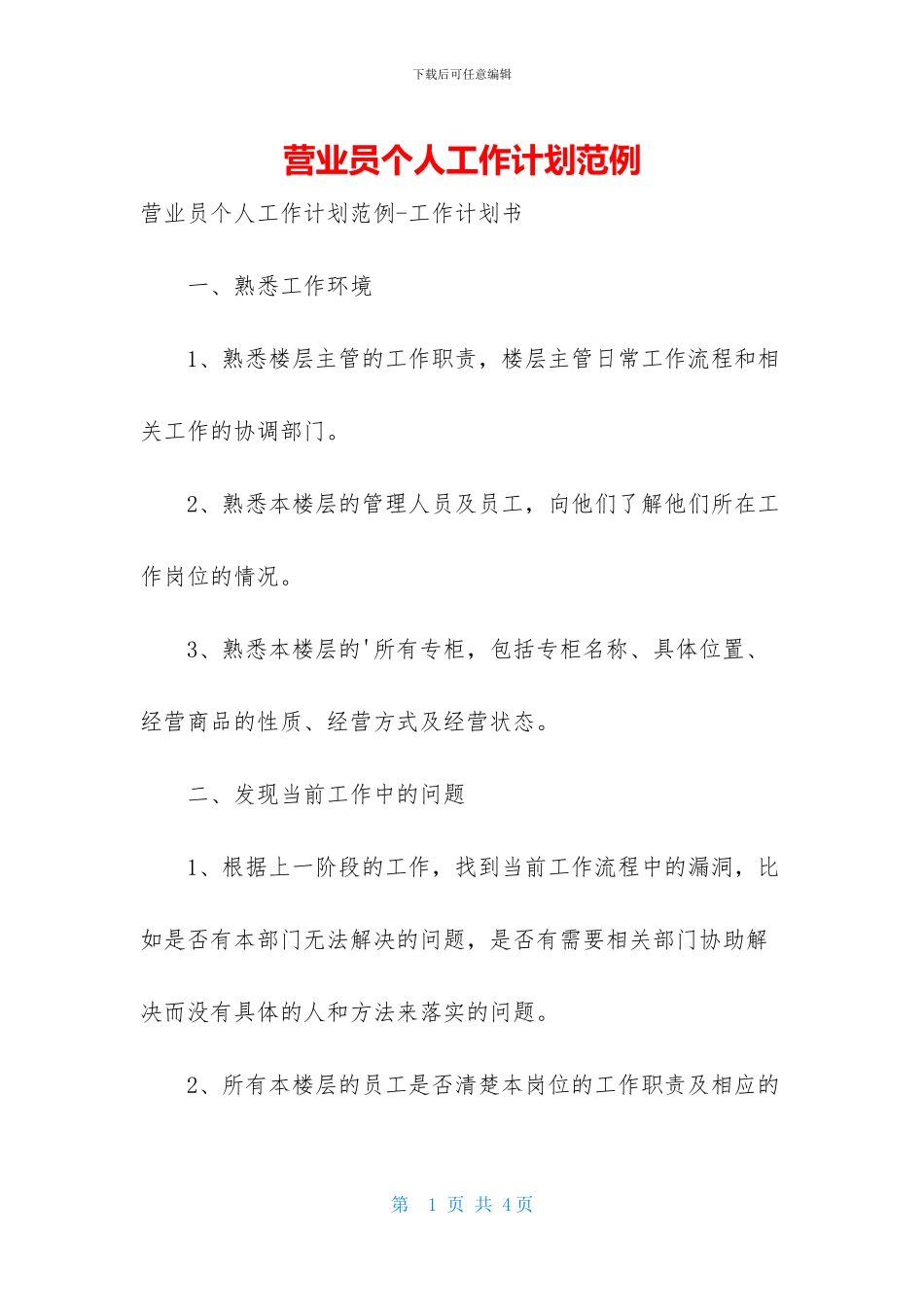 营业员个人工作计划范例_第1页