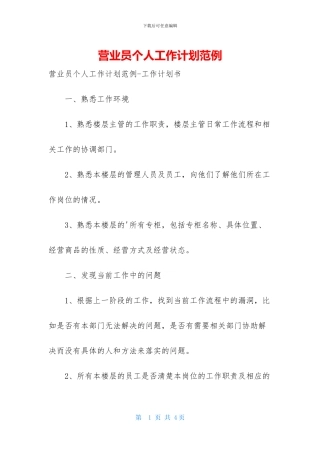 营业员个人工作计划范例