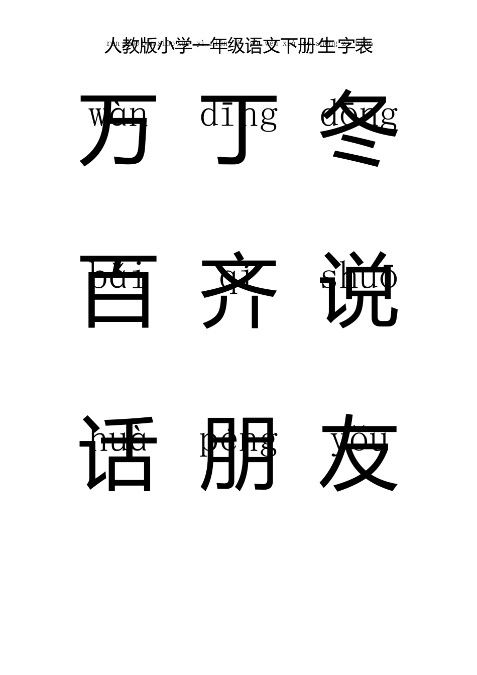 人教版小学语文一年级下册生字表带整体拼音_第1页