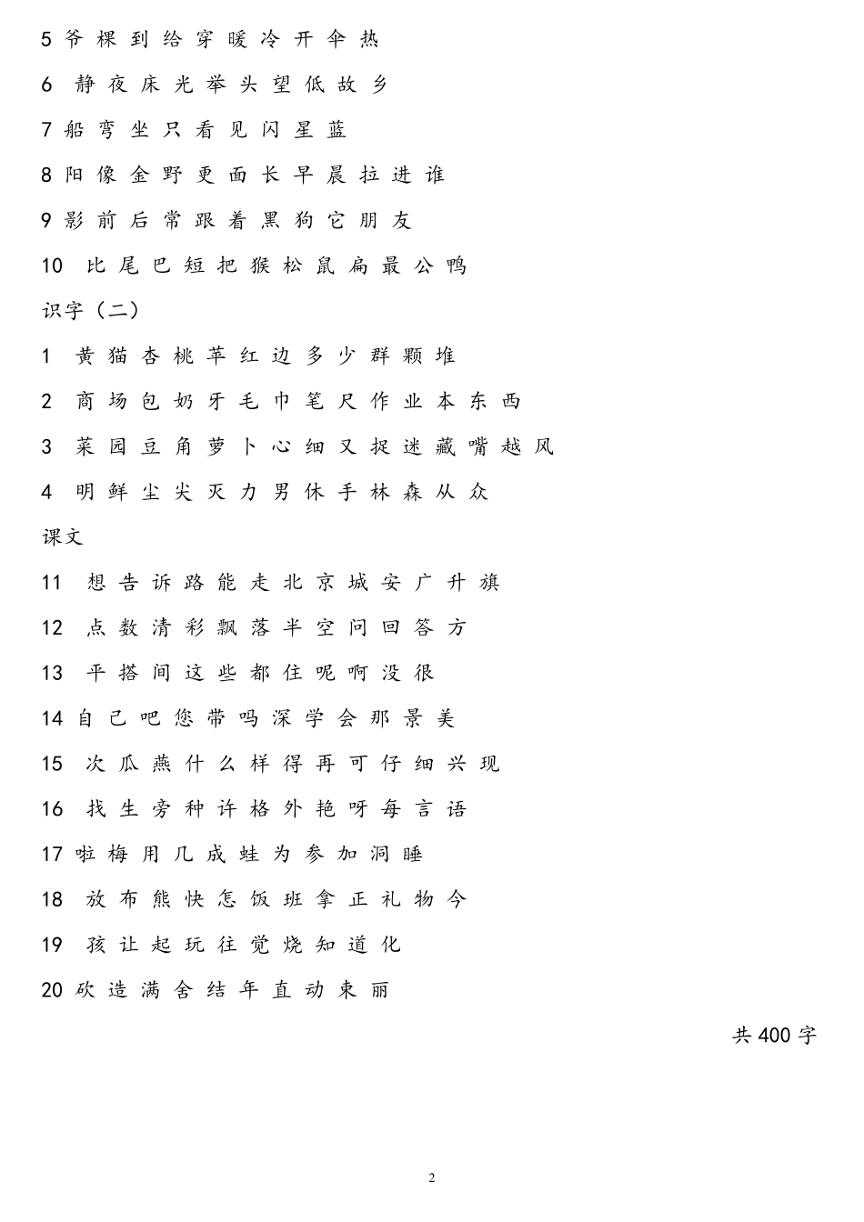 人教版小学语文一年级生字表_第2页