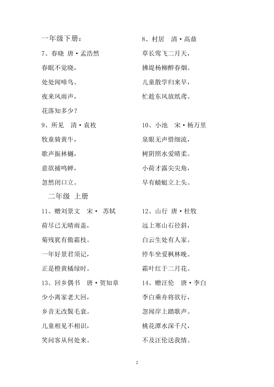 人教版小学语文一年级至六年级课本古诗汇集_第2页