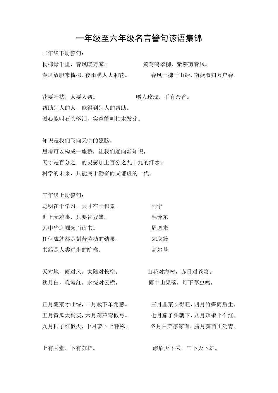 人教版小学语文一至六年级日积月累名言警句集锦_第1页