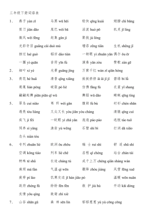 人教版小学语文三年级下册词语表(带拼音)