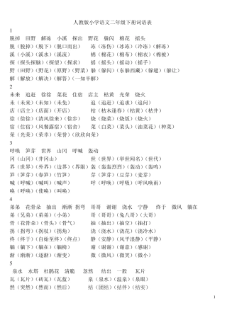 人教版小学语文二年级下册词语表