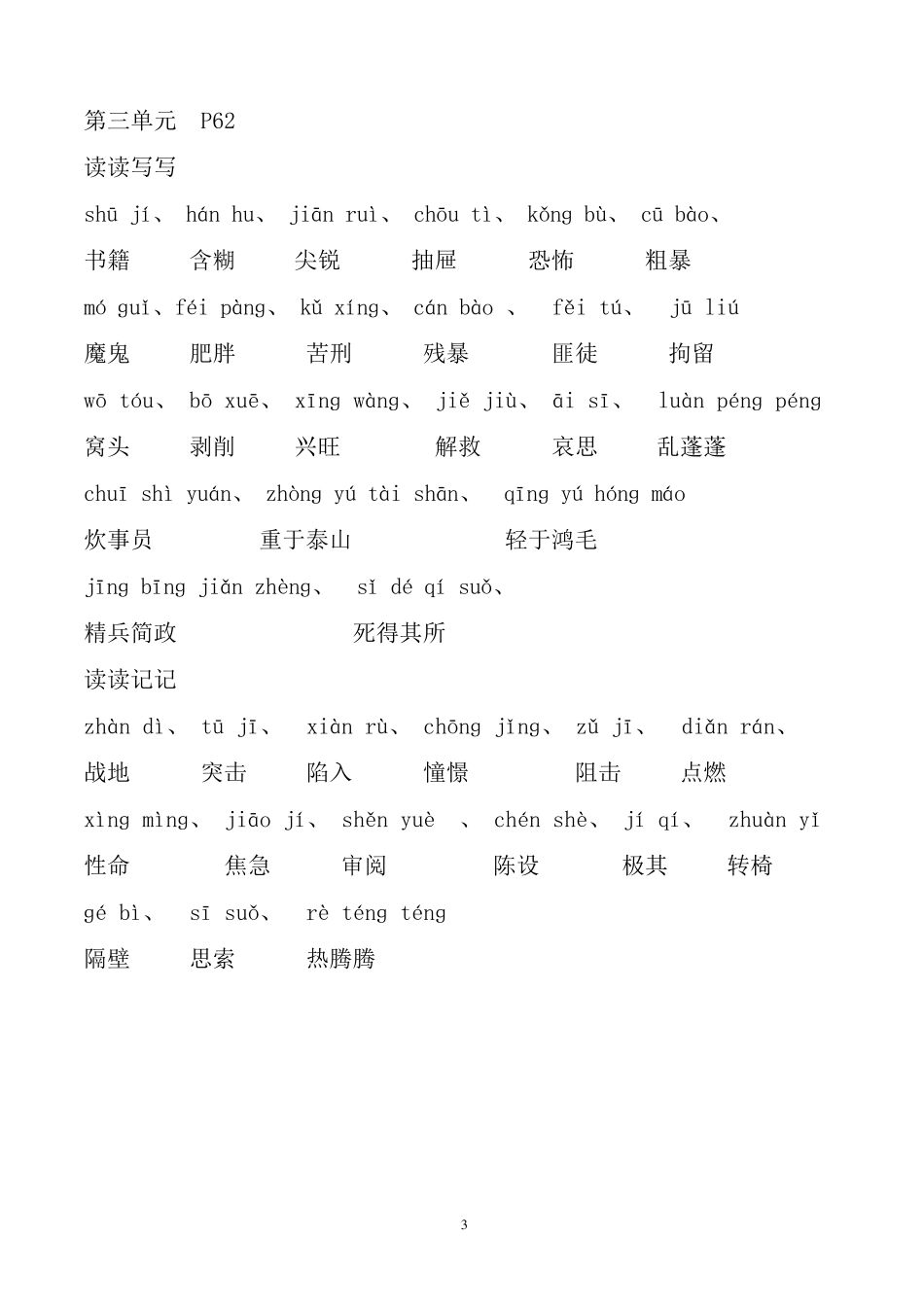 人教版小学语文六年级下册词语盘点(带拼音)、日积月累_第3页