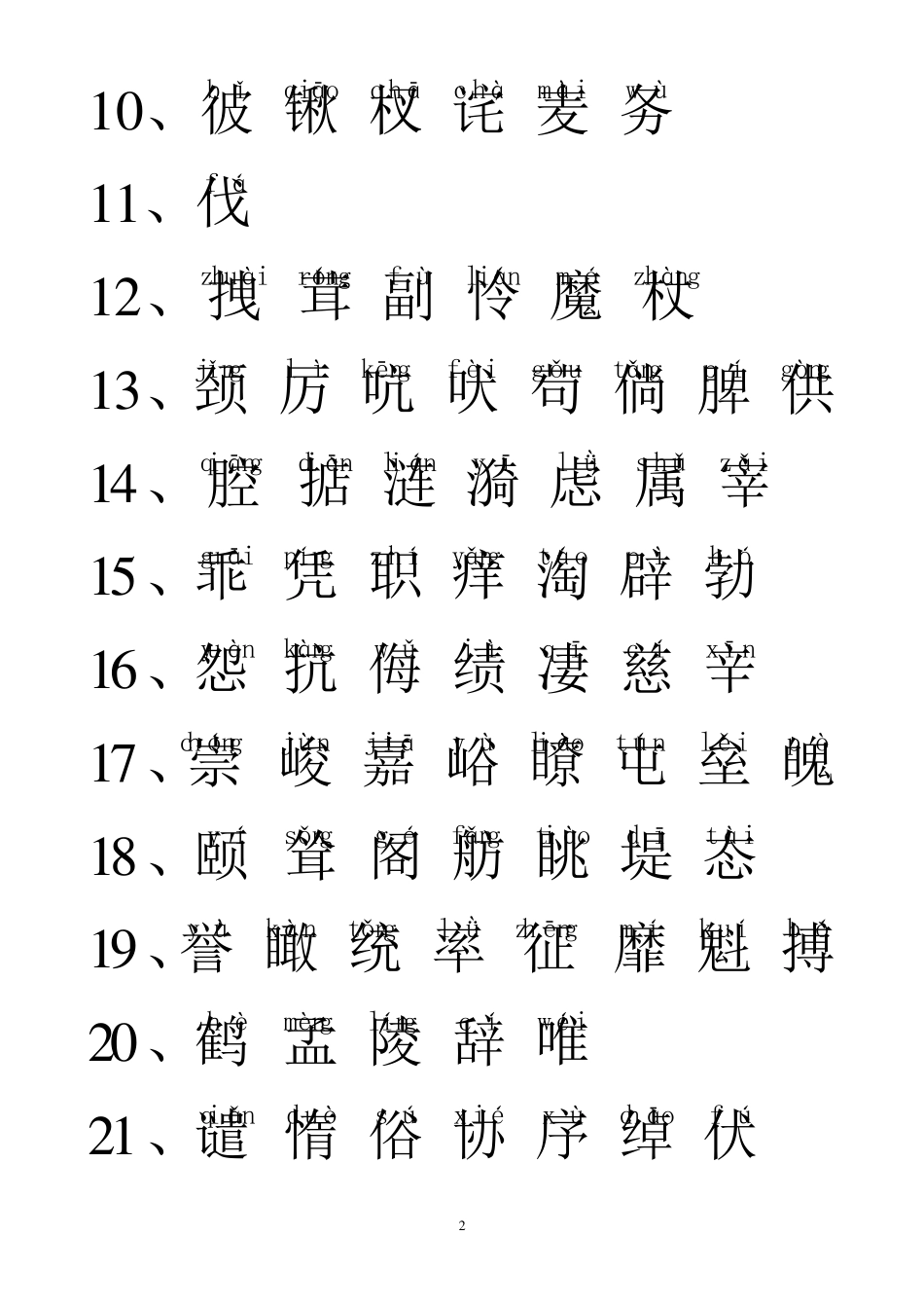 人教版小学语文四年级至六年级生字表(加注拼音)_第2页