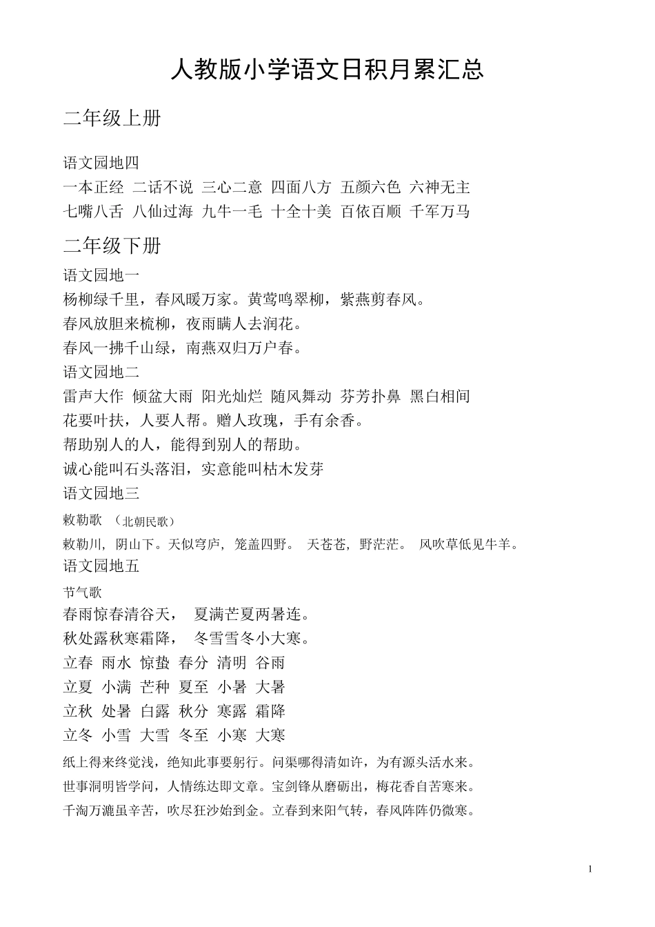 人教版小学语文日积月累汇总(二至六年级)_第1页