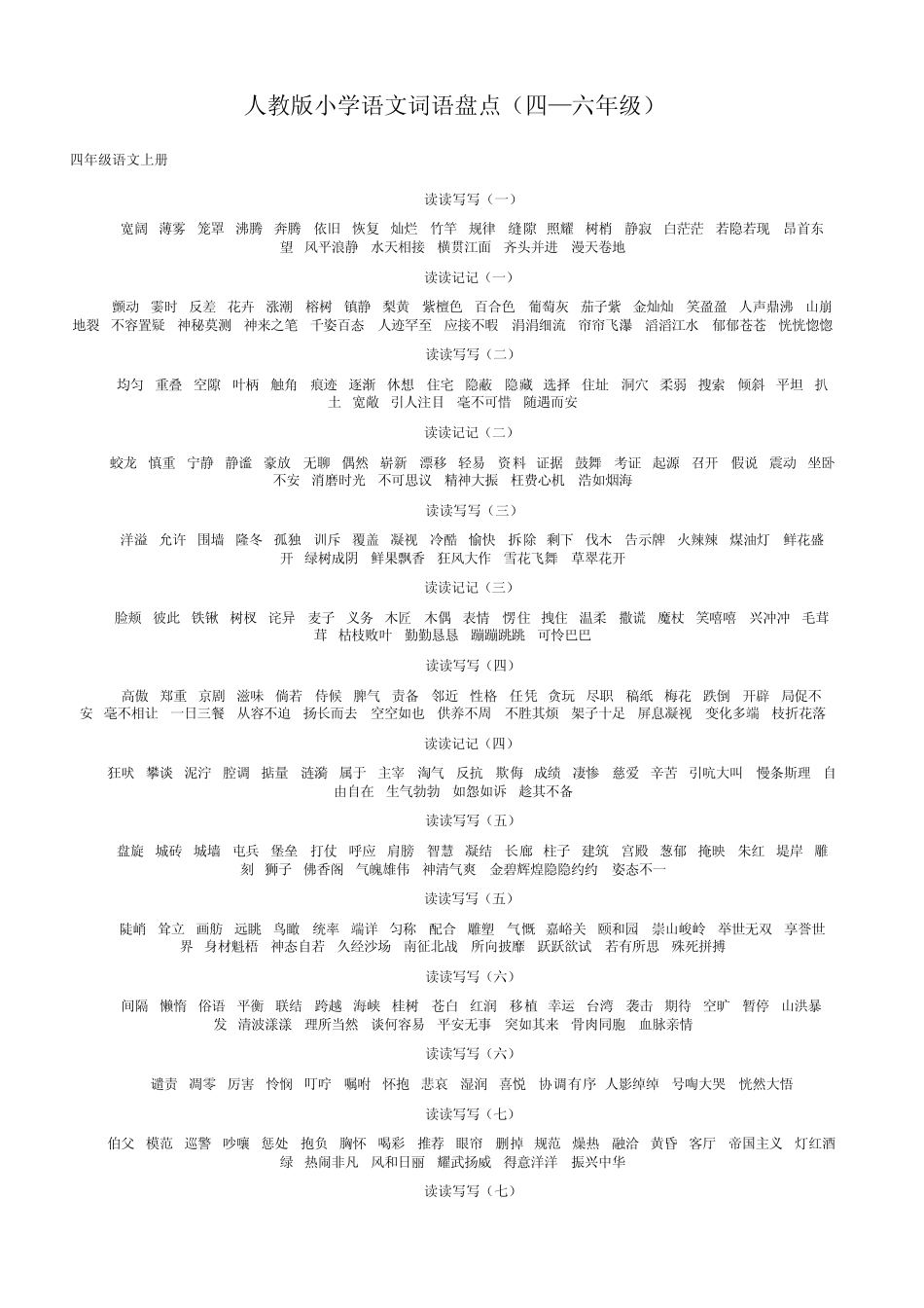 人教版小学语文词语盘点(四—六年级)修正无错版_第1页