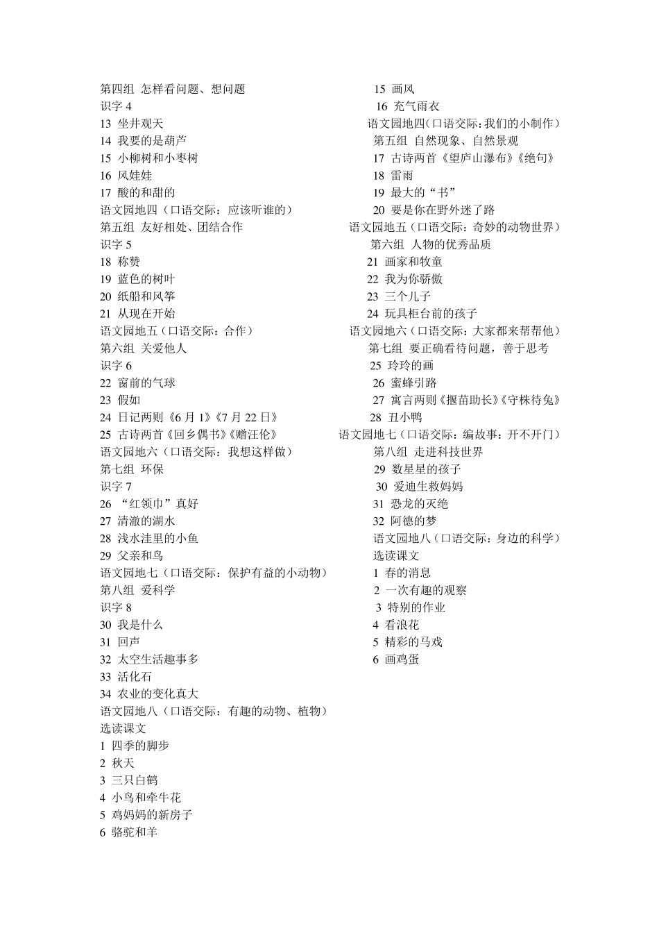 人教版小学语文课文总目录_第3页
