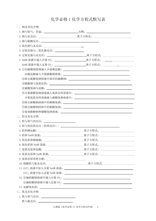 人教版必修一化学方程式默写归纳及练习