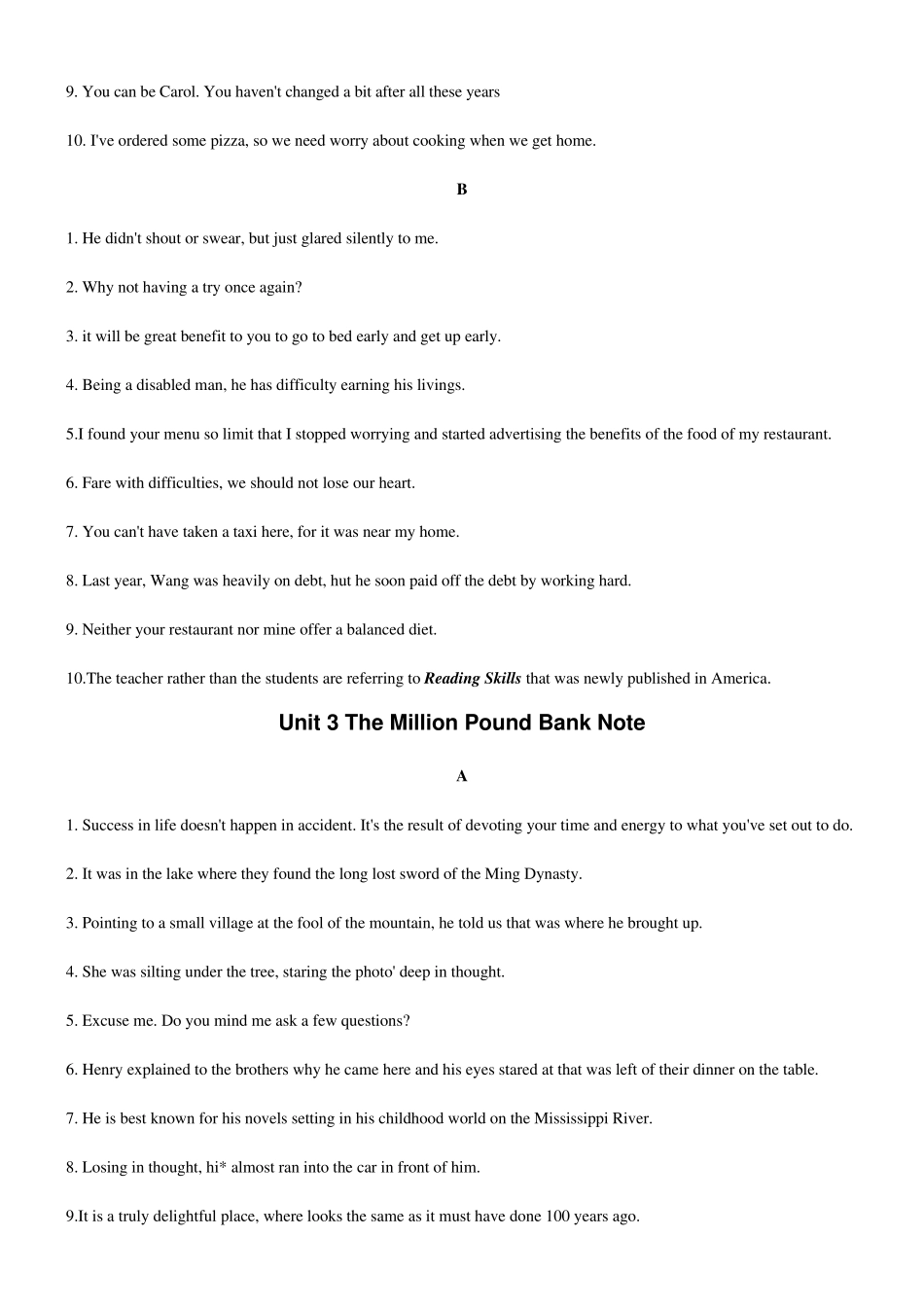 人教版必修三英语各单元对应单句短文改错(word版有答案)_第3页