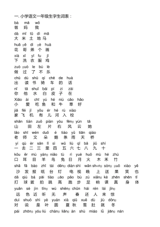 人教版所有小学生生字生词表