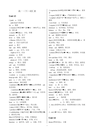 人教版教材高一(下)英语词汇表[按单元顺序]