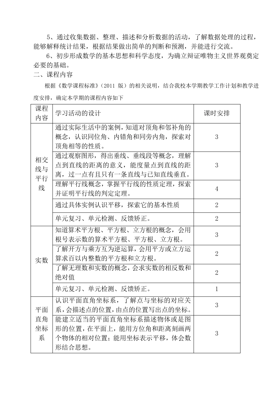 人教版数学七年级下册课程纲要_第3页