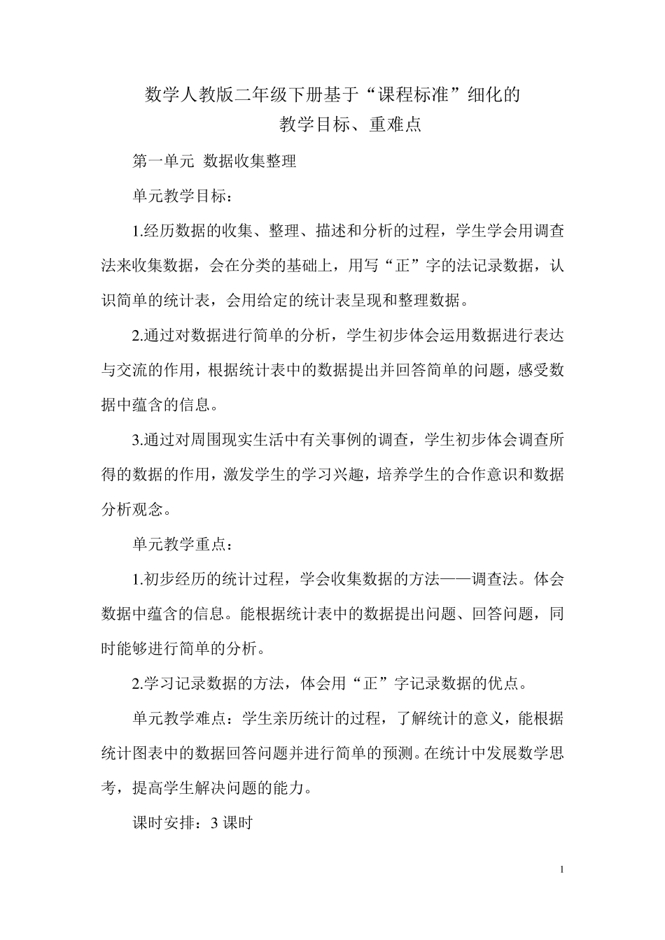 人教版数学二年级下册教学目标重难点_第1页