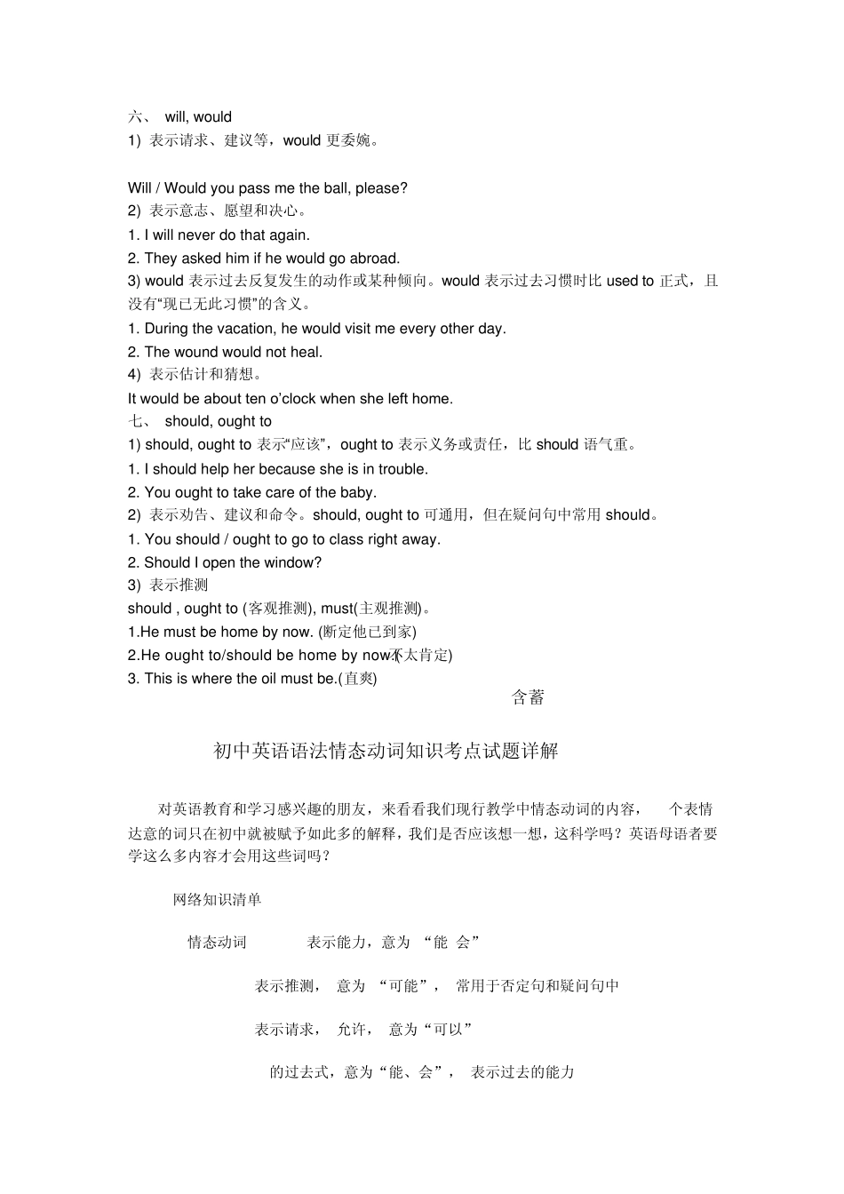 人教版新目标初中英语语法情态动词知识考点试题详解_第3页