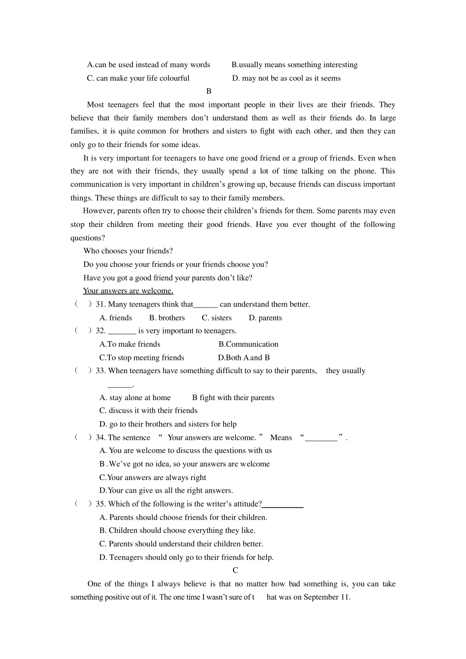 人教版新目标英语八年级下册第三单元检测题及答案_第3页