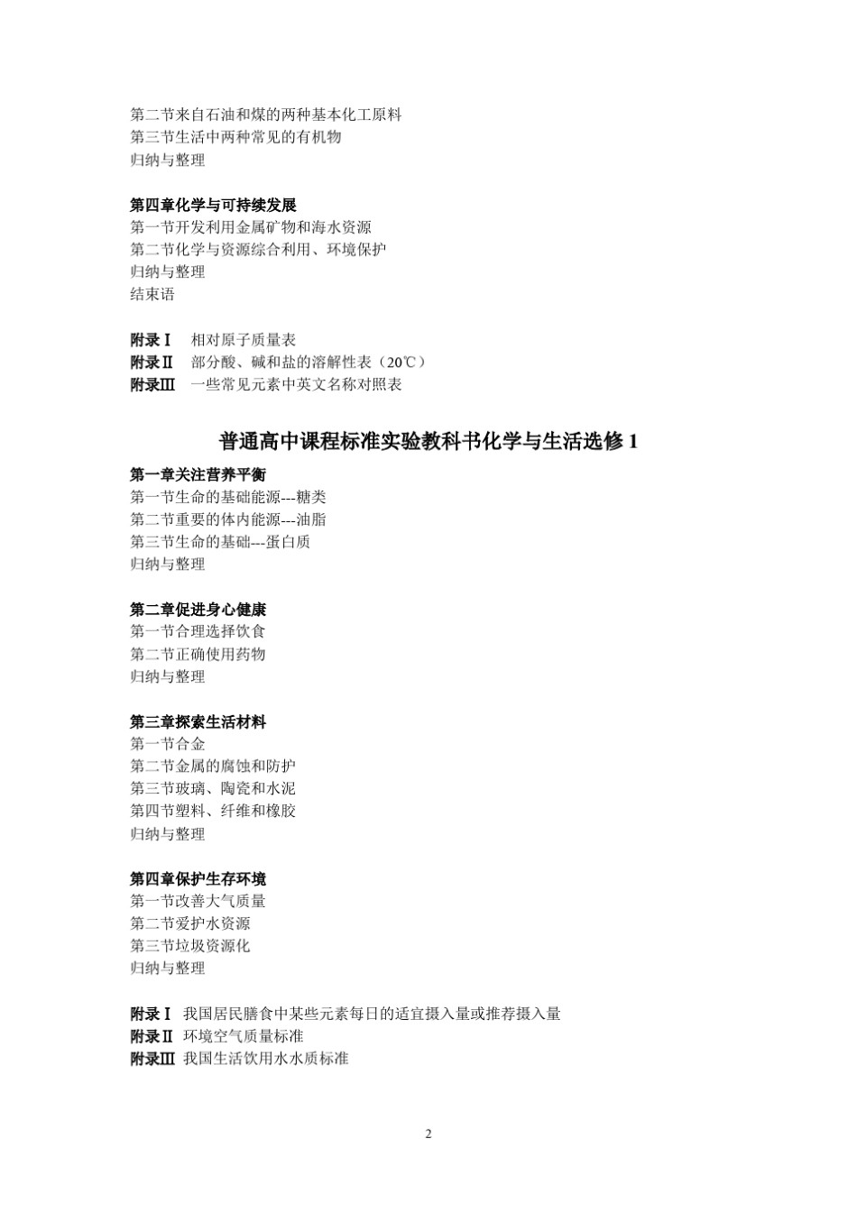 人教版新课标高中化学目录各册大全_第2页