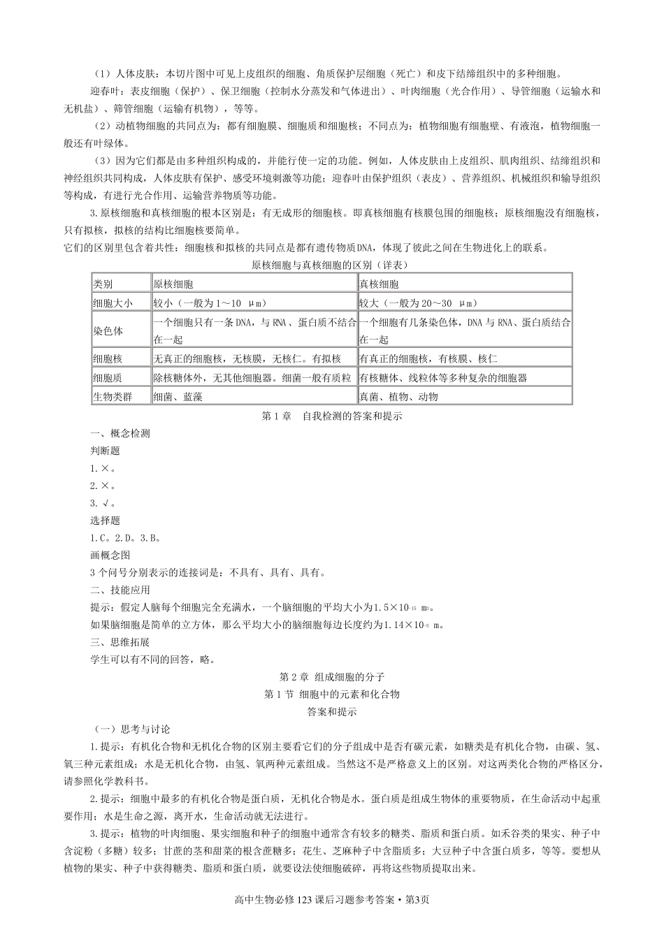 人教版新课标高中生物必修课课后习题参考答案[123]_第3页