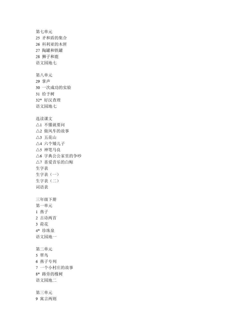人教版新课程小学语文三年级上下册课文目录_第2页