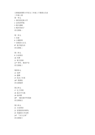 人教版新课程小学语文三年级上下册课文目录