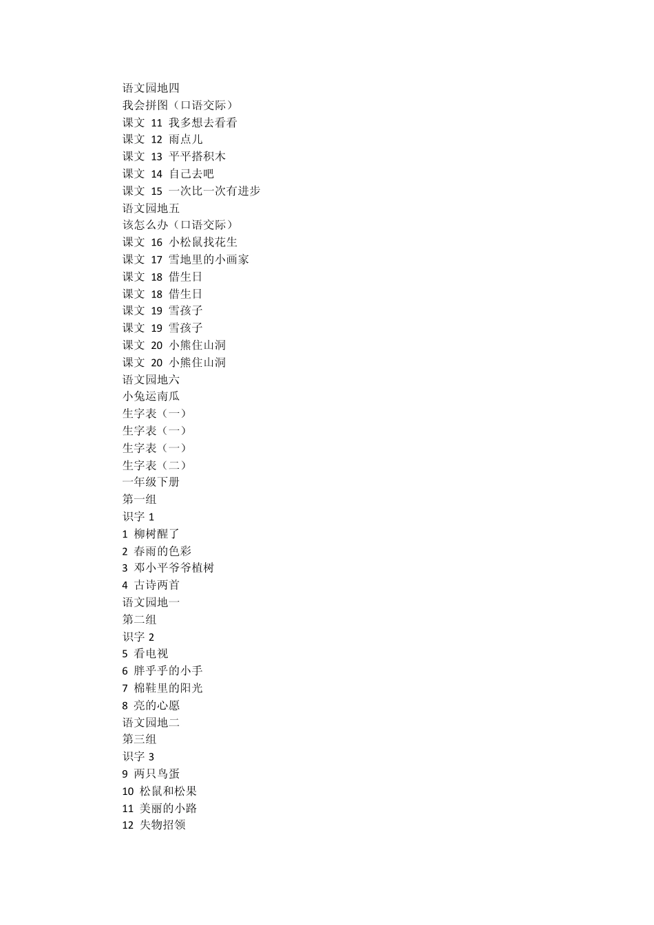 人教版新课程小学语文教材课文目录大全_第2页
