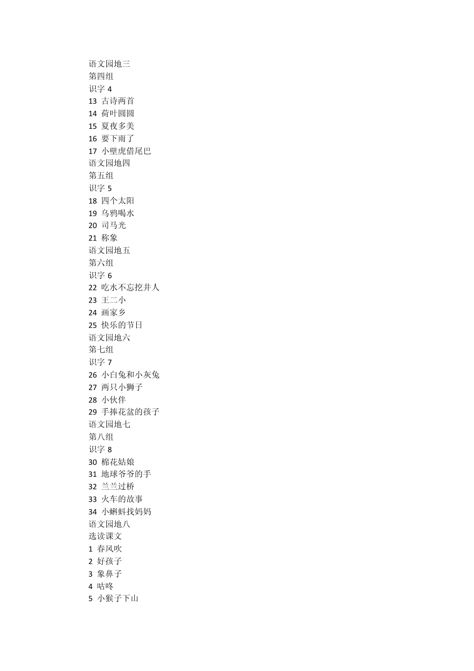人教版新课程小学语文教材课文目录大全_第3页