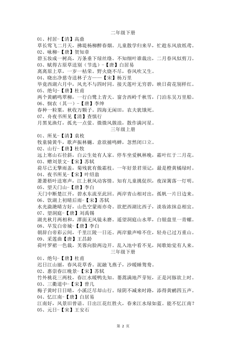 人教版最新小学一至六年级古诗词汇总_第2页