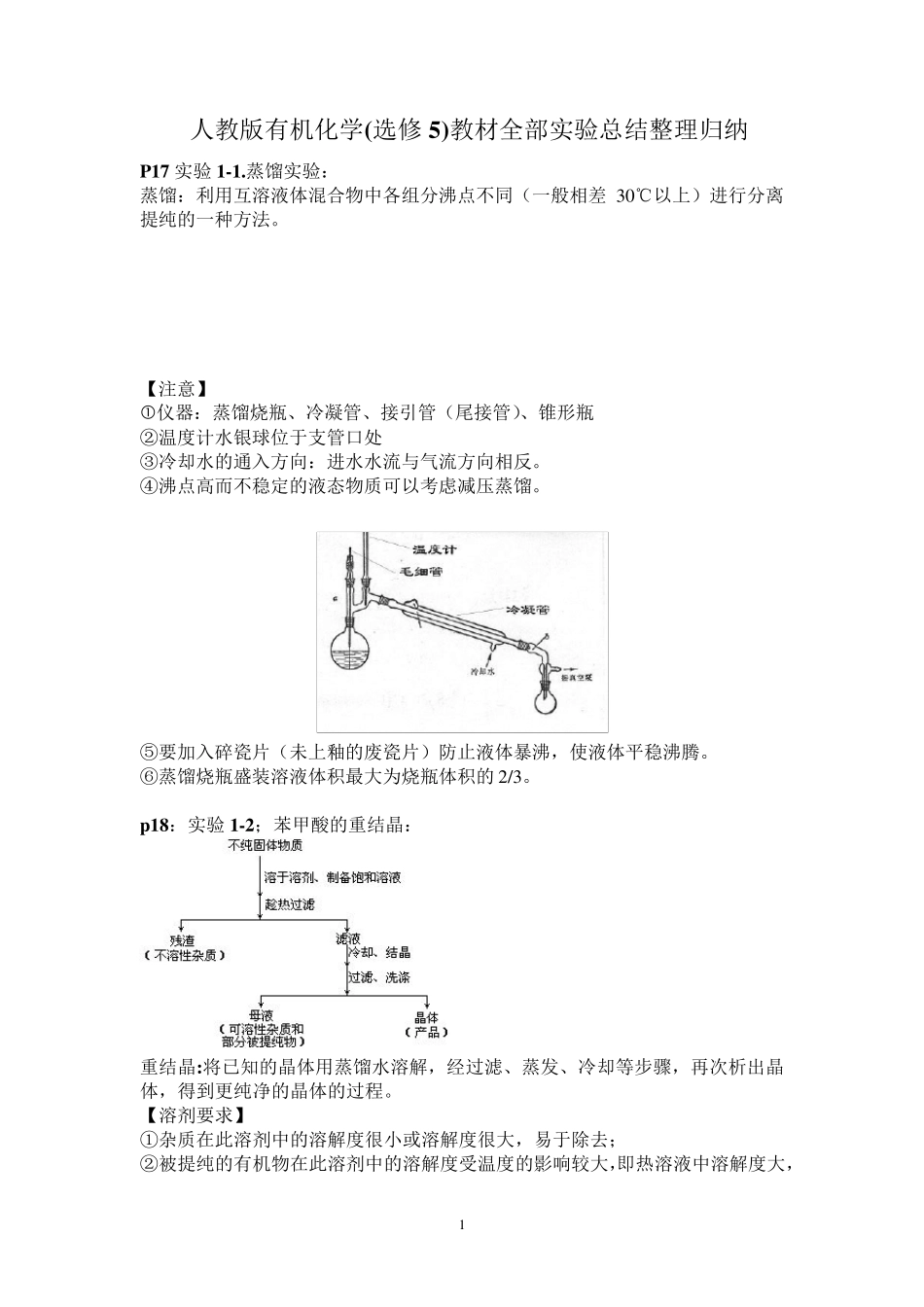 人教版有机化学(选修5)实验及知识点_第1页
