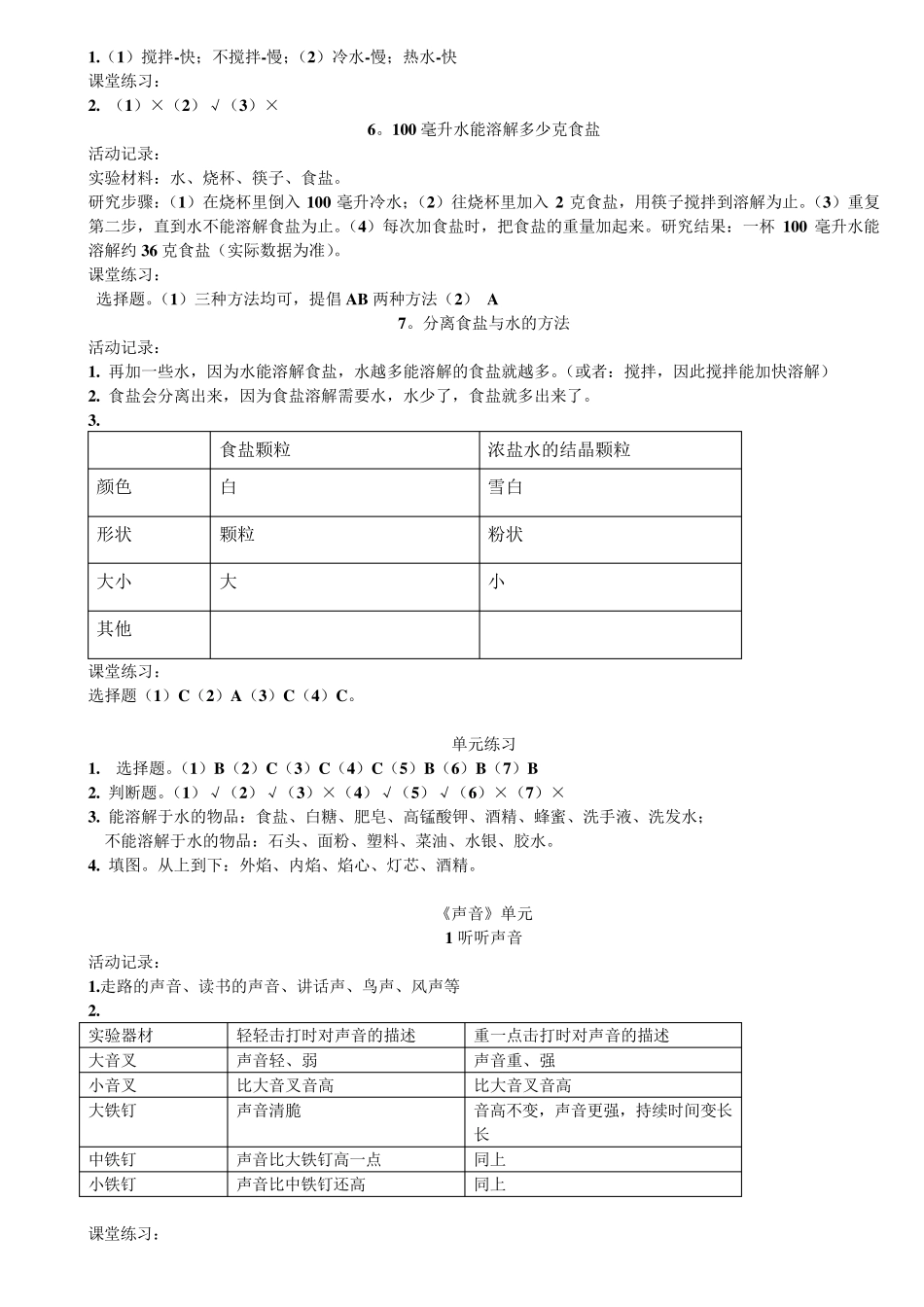 人教版科学四上课堂作业本答案_第3页