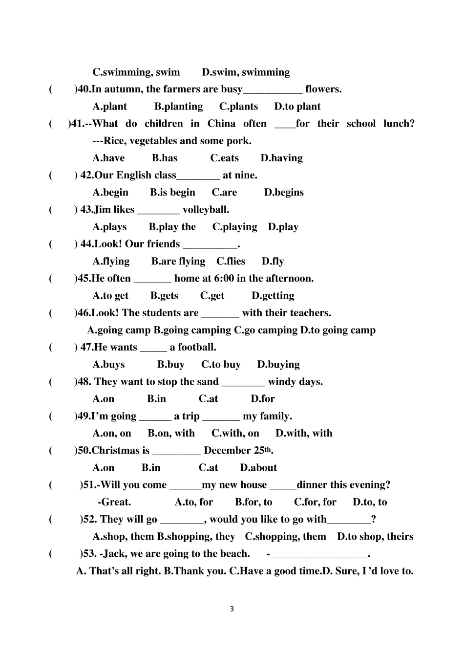 人教版英语(精通)三年级起点六年级上册期末卷子1_第3页