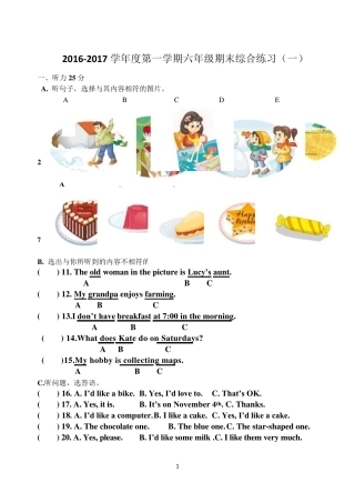 人教版英语(精通)三年级起点六年级上册期末卷子1