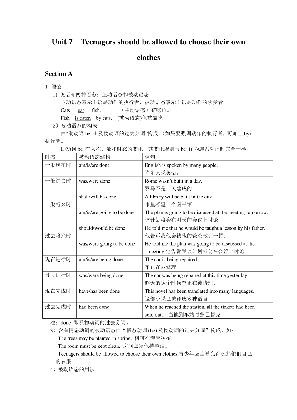 人教版英语九年级Unit7《Teenagersshouldbeallowedtochoosetheirownclothes》知识点总结_第1页