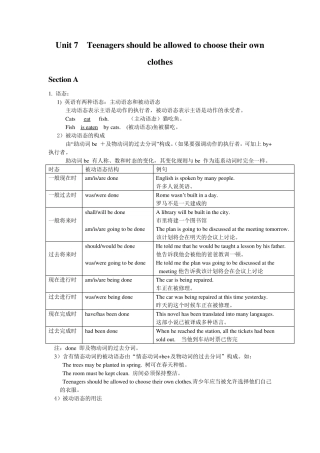 人教版英语九年级Unit7《Teenagersshouldbeallowedtochoosetheirownclothes》知识点总结