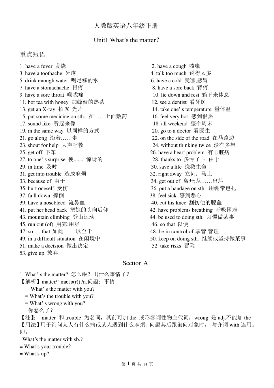 人教版英语八年级下册unit1单元知识点归纳总结_第1页