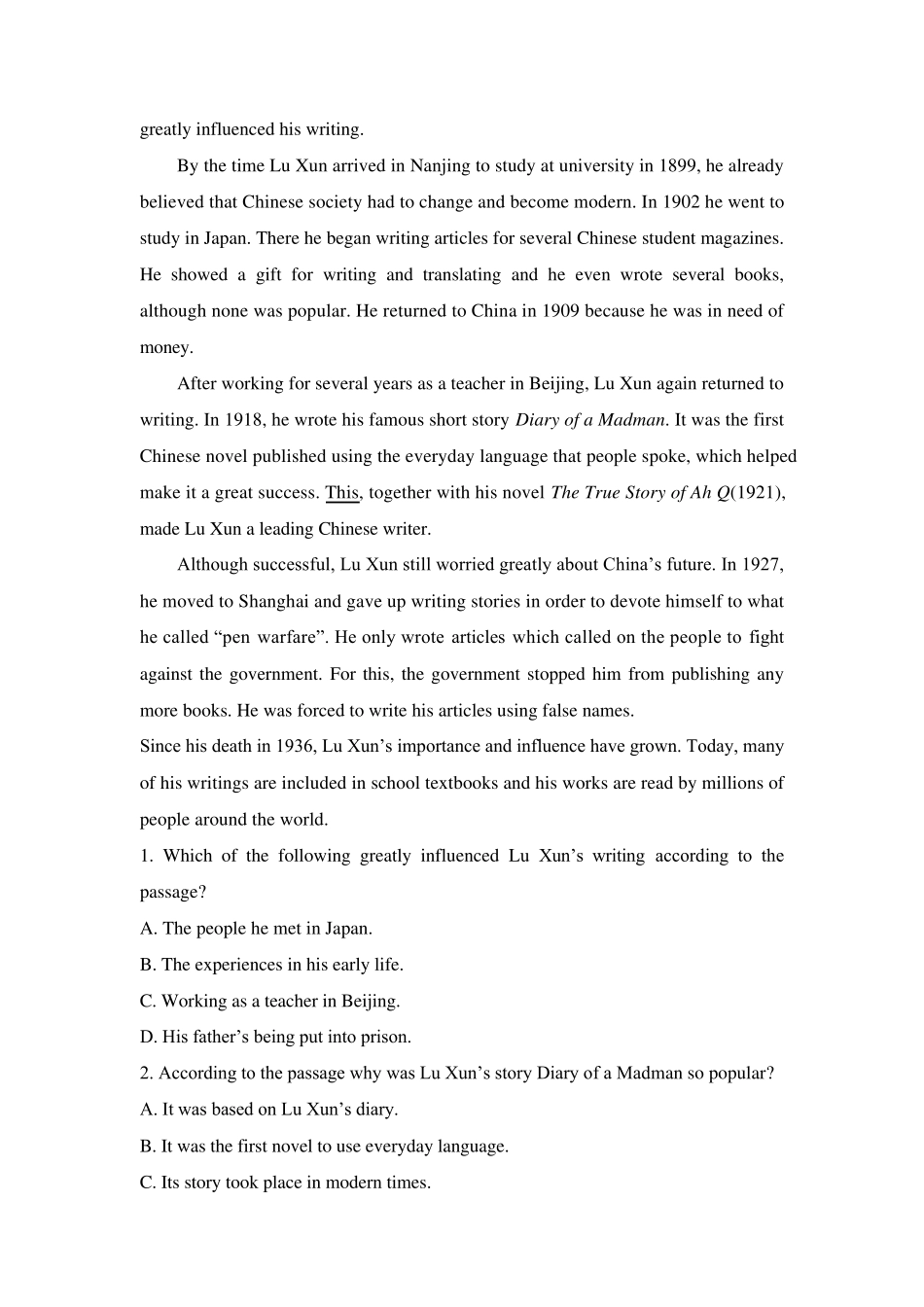 人教版英语八年级下册Unit8单元检测题及答案_第3页