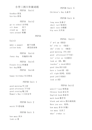 人教版英语小学三到六年级词组