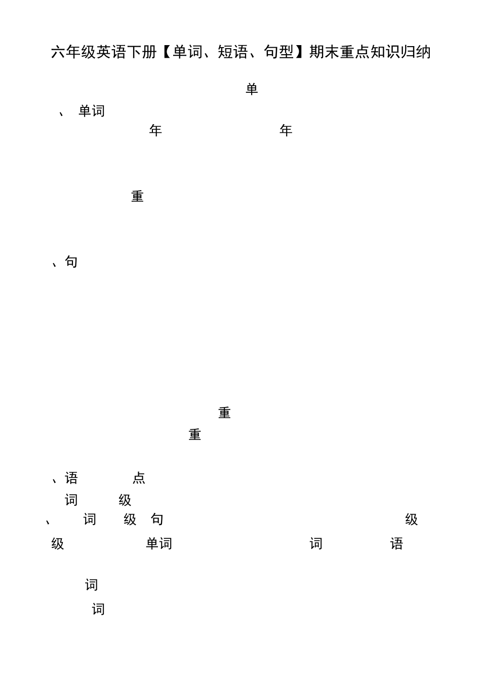 人教版英语小学六年级下册[单词、短语、句型]期末重点知识归纳_第1页