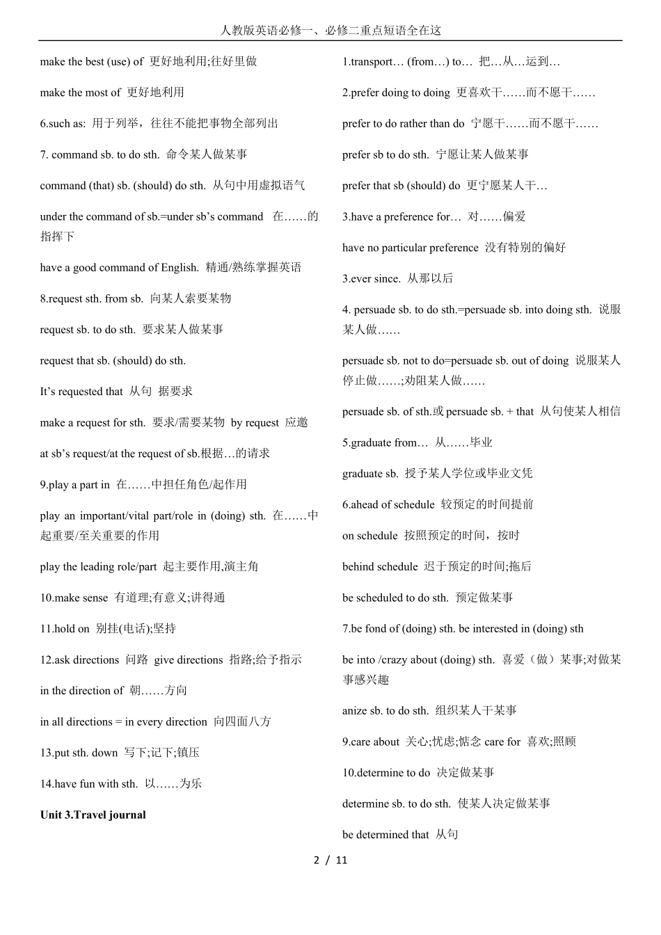 人教版英语必修一、必修二重点短语全在这_第2页