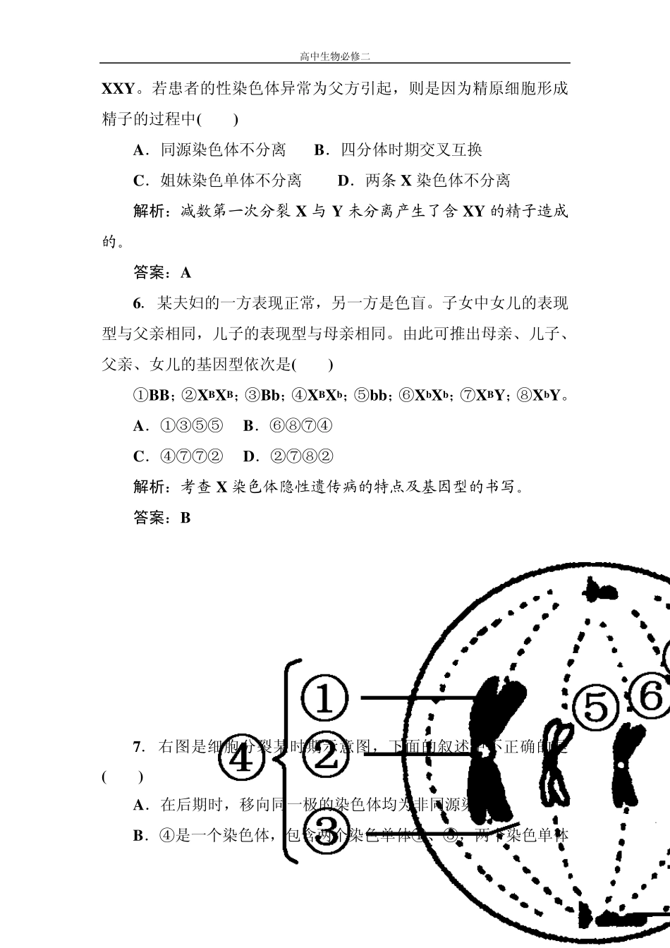 人教版试题试卷新课标人教版2012—2013学年度高中生物必修2第二单元《基因和染色体的关系》单元测试卷_第3页