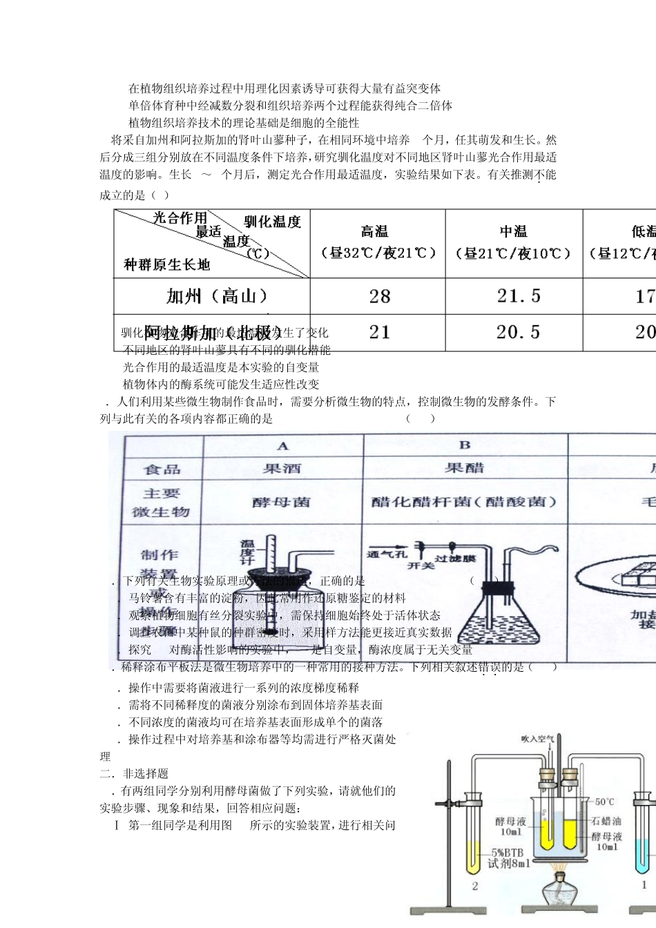 人教版试题试卷选修1生物技术实践习题_第2页