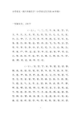 人教版语文一到六年级生字表