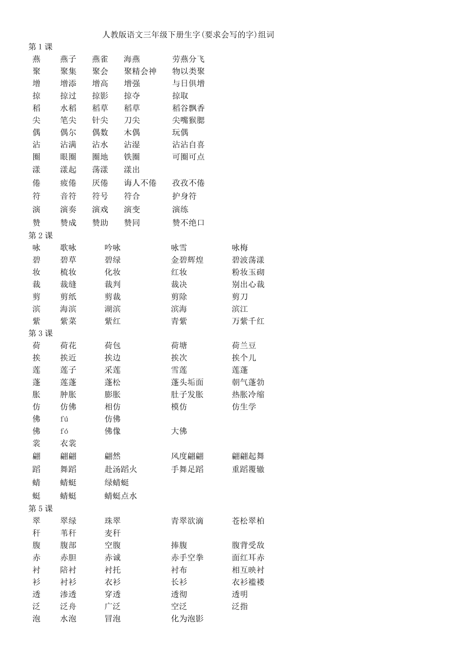 人教版语文三年级下册生字组词_第1页
