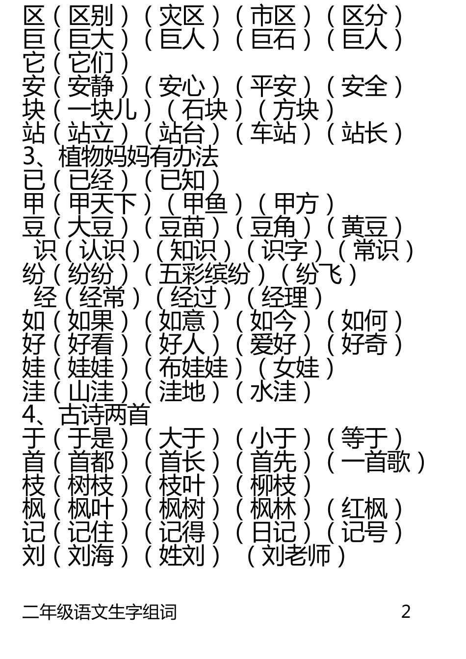 人教版语文二年级上、下册生字表二生字组词__第2页