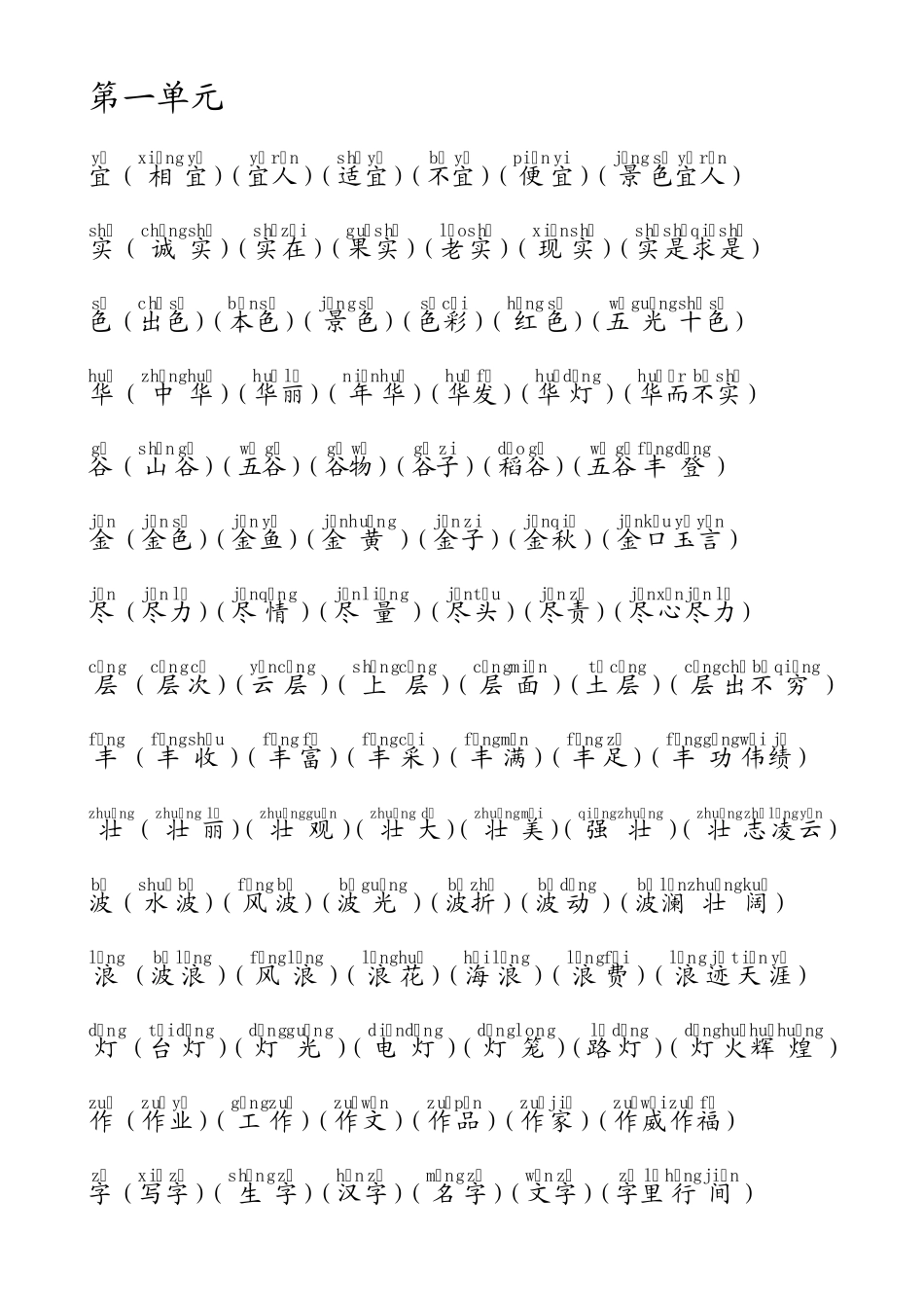 人教版语文二年级上册生字表二组词(14单元)注音_第1页