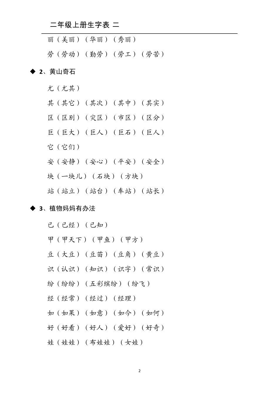 人教版语文二年级上册生字表二生字组词_已整理_第2页